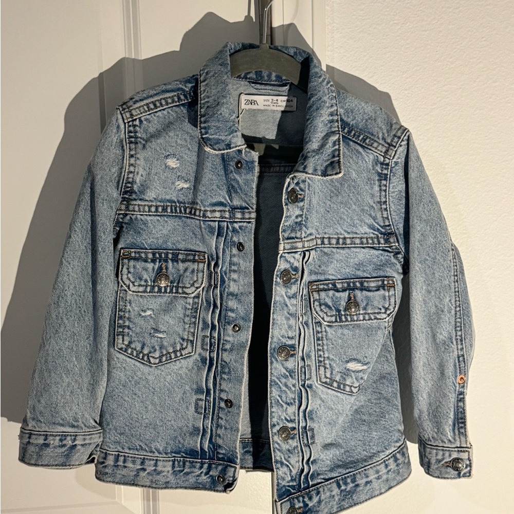 Zara Light Blue Distressed Denim Jacket